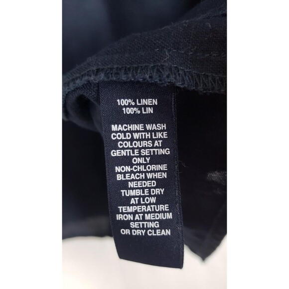 Saks Fifth Avenue Tunic Top Navy Blue S Off Shoulder 100% Linen Ruffle Boho Chic - Picture 4 of 7